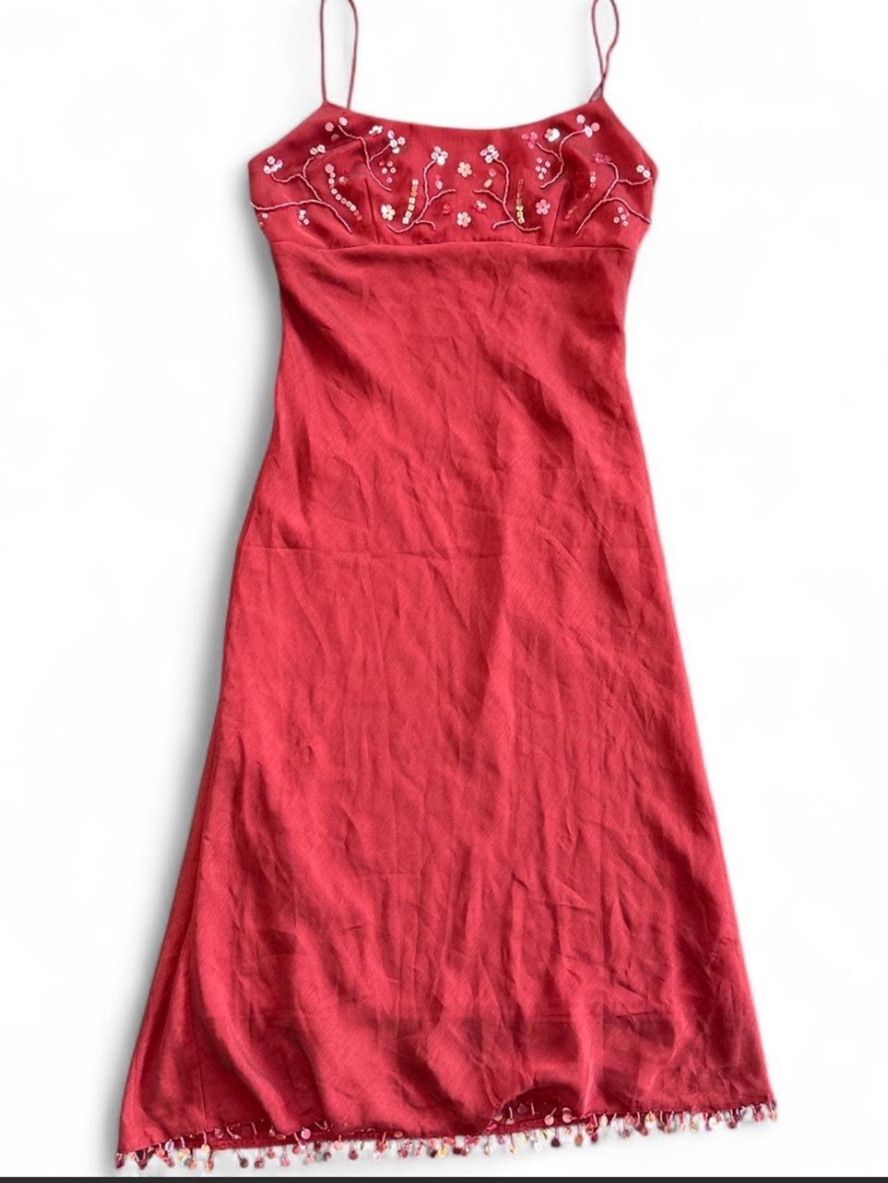 vintage express silk Y2K Burgundy beaded slip dress with sequin embellishments - Picture 4 of 7